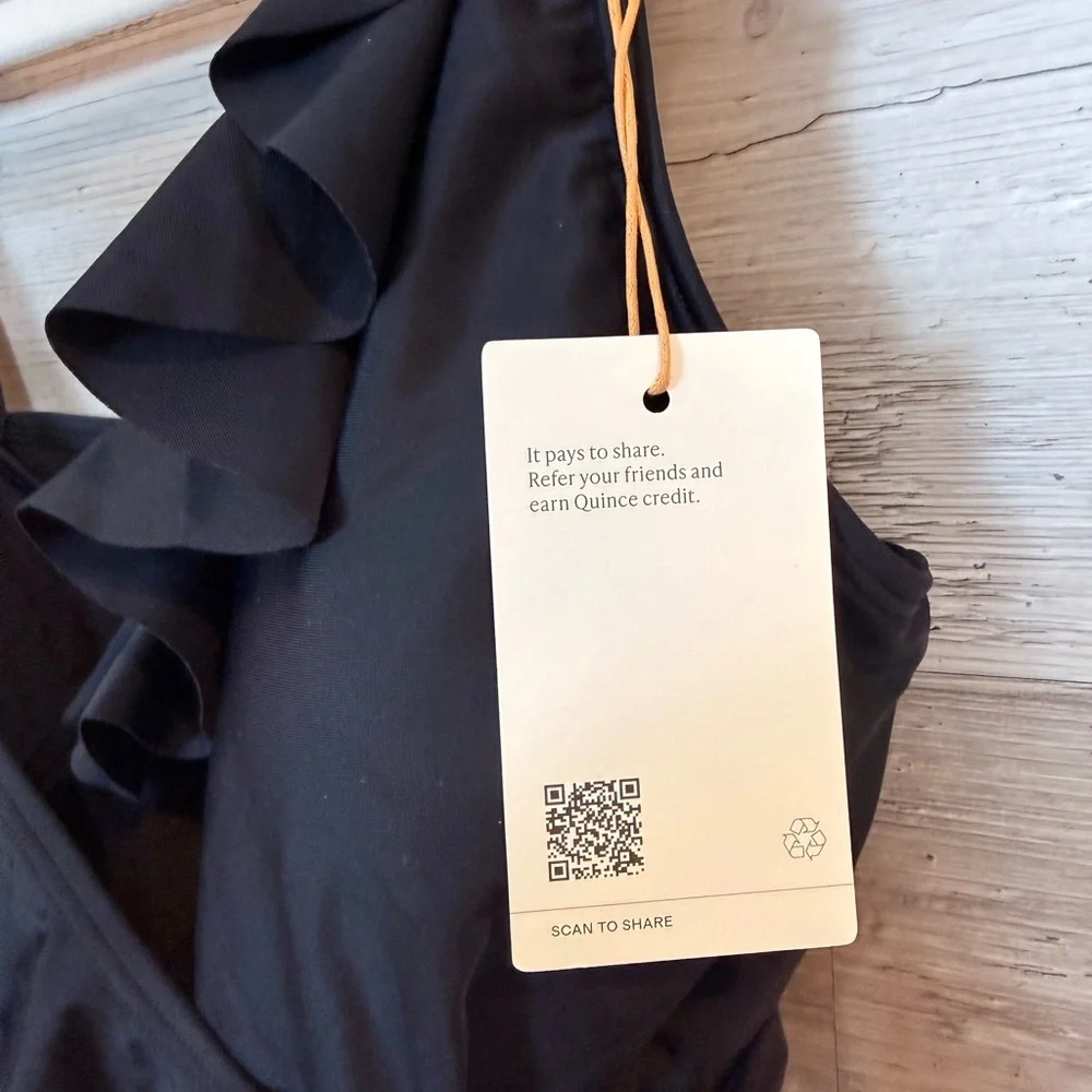 NWT Quince Italian Ruffle Wrap One-Piece Swimsuit - Black - Size L - Picture 6 of 9